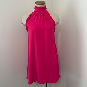 Amanda Uprichard P / XS Hot Pink Relaxed Fit Shift Mini Dress ~ Ruffled Halter